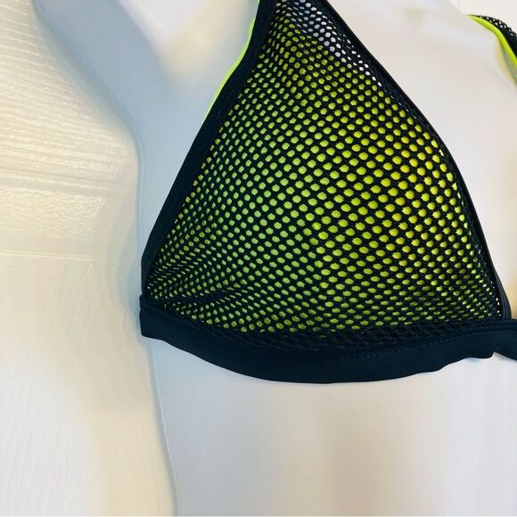 Fabletics Neon Costa Mesh Layer‎ Triangle Bikini Top Removable Cups Sz Large NEW - Picture 5 of 15